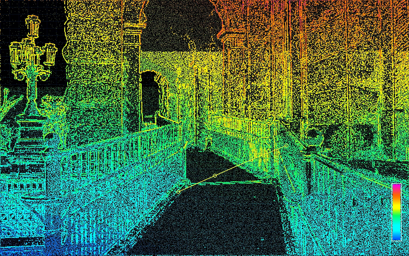 Accessibility ramp visualized with elevation-colored scan data